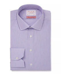 Purple & White Slim Fit Poplin Needle Stripe Formal Shirt