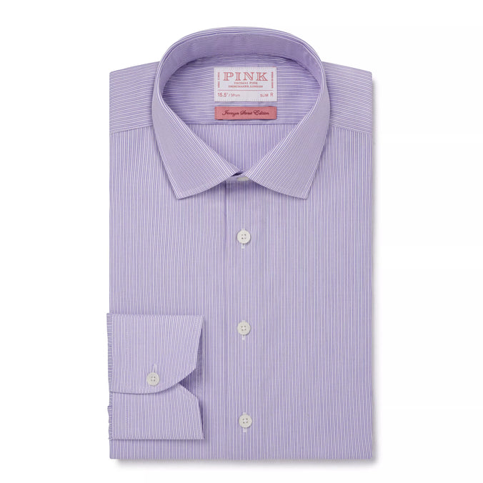 Purple & White Slim Fit Poplin Needle Stripe Formal Shirt