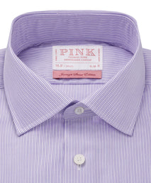 Purple & White Slim Fit Poplin Needle Stripe Formal Shirt