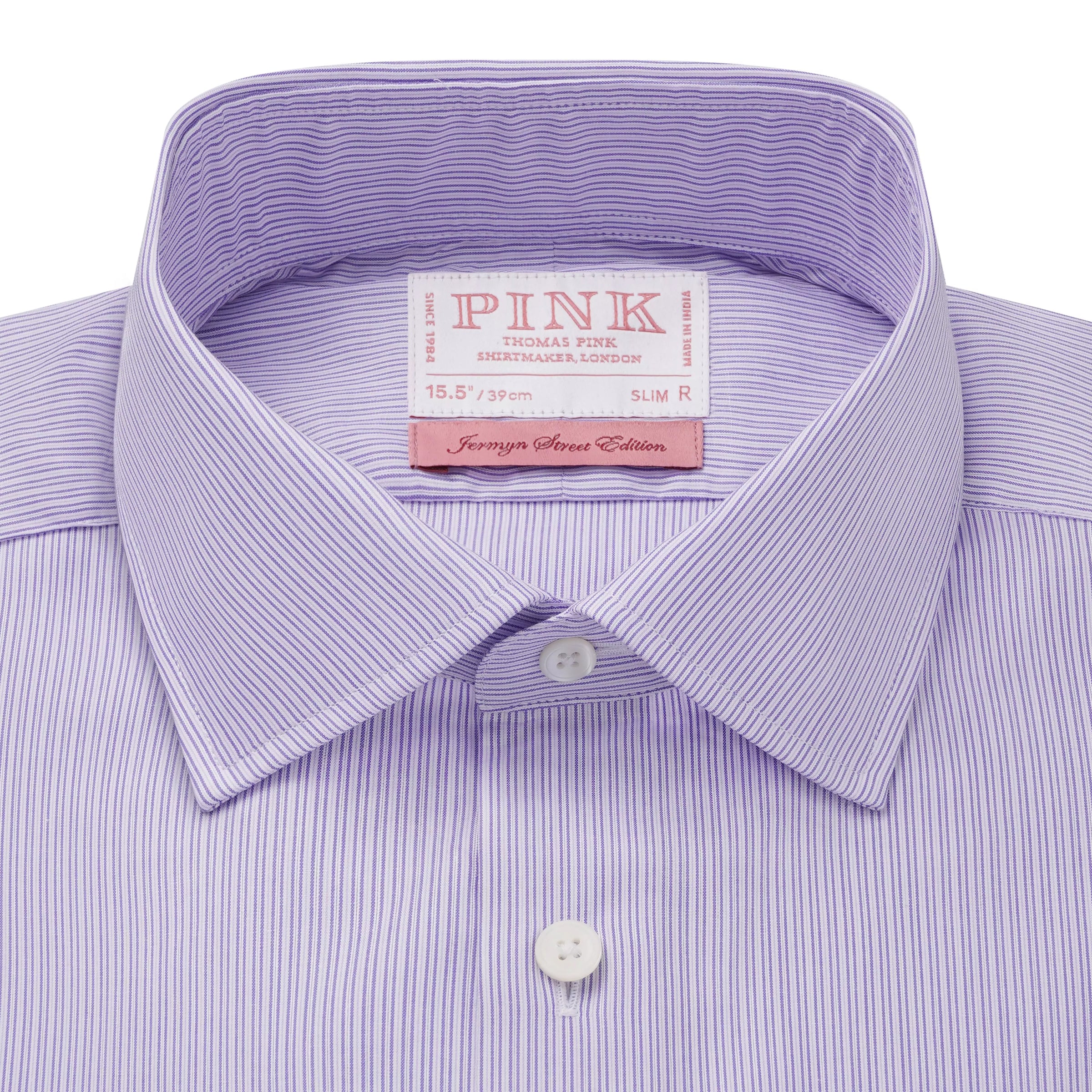 Purple & White Slim Fit Poplin Needle Stripe Formal Shirt