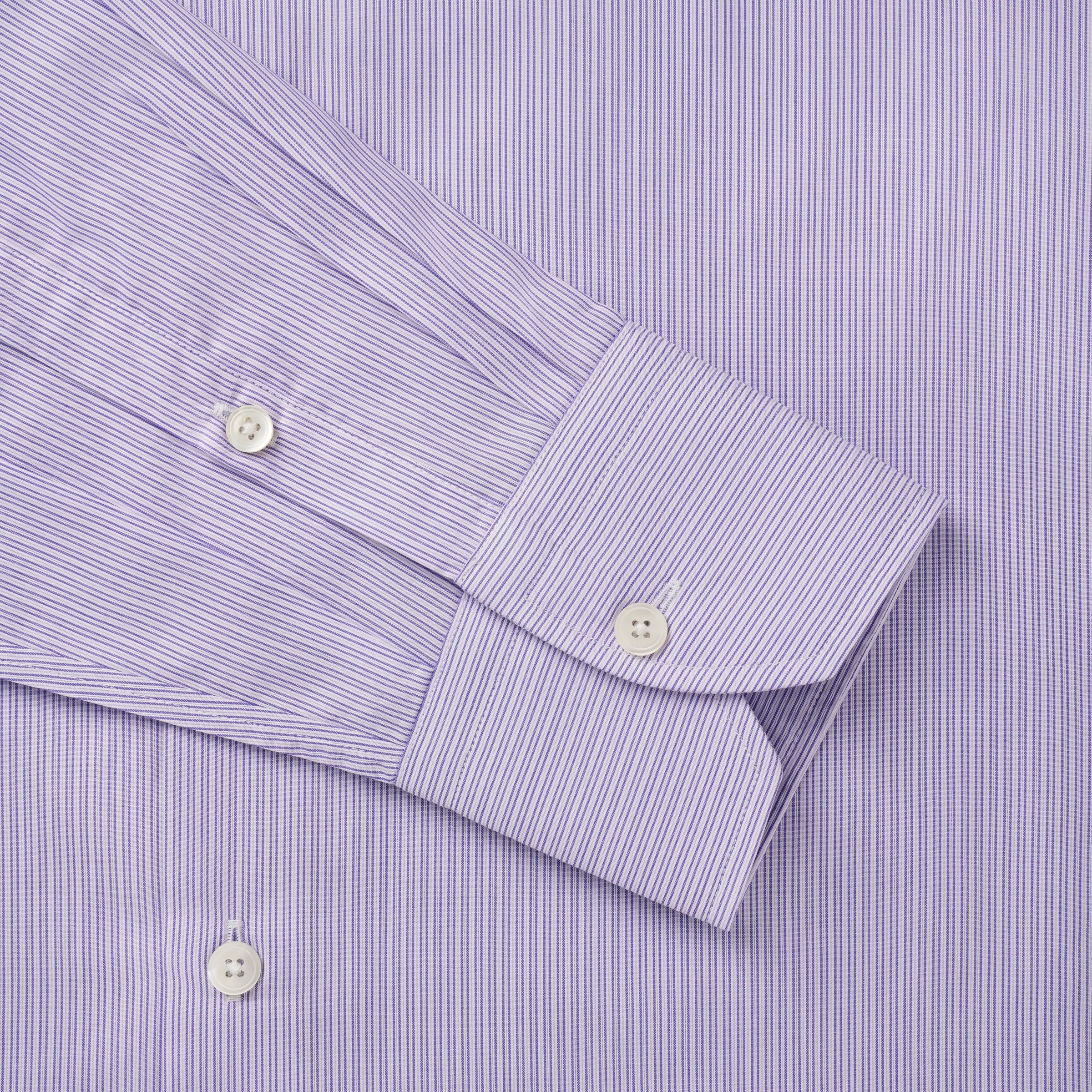 Purple & White Slim Fit Poplin Needle Stripe Formal Shirt