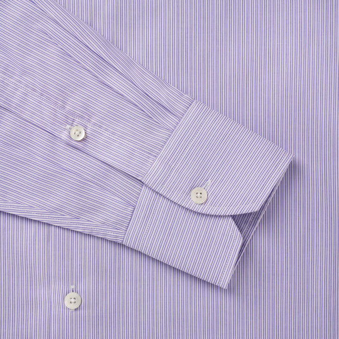Purple & White Slim Fit Poplin Needle Stripe Formal Shirt