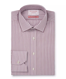 Burgundy & White Slim Fit Piumino Multi Stripe Formal Shirt
