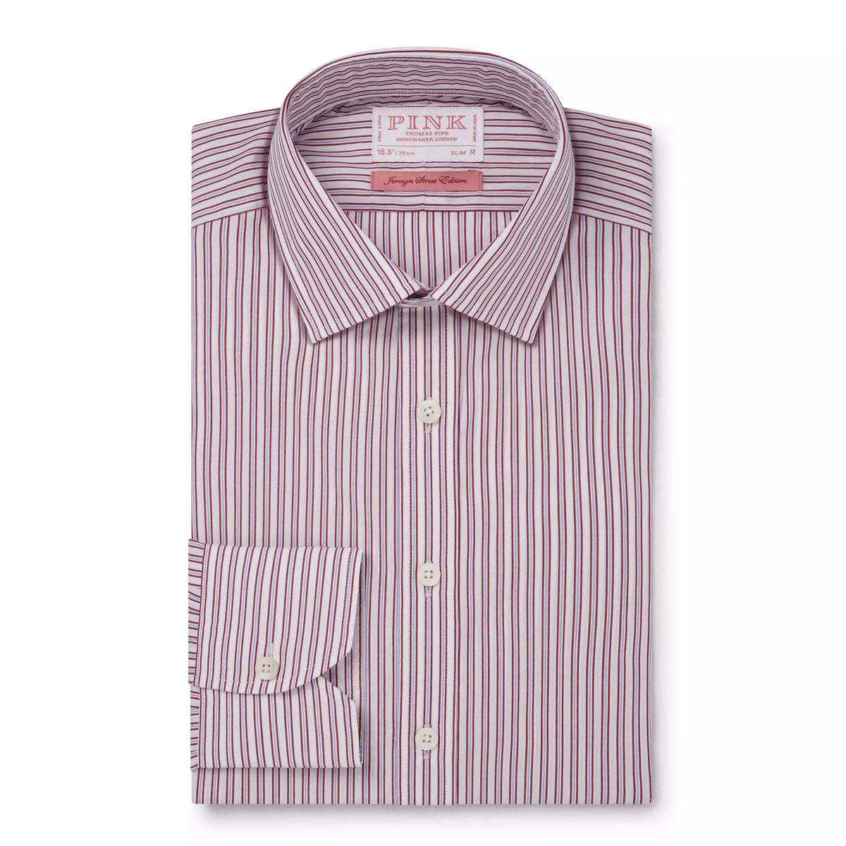 Burgundy & White Slim Fit Piumino Multi Stripe Formal Shirt