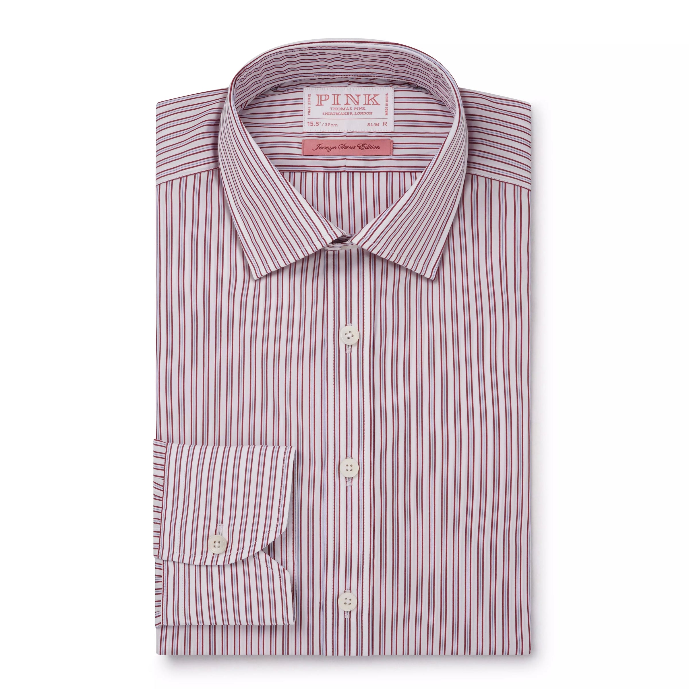Burgundy & White Slim Fit Piumino Multi Stripe Formal Shirt