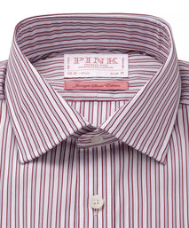 Burgundy & White Slim Fit Piumino Multi Stripe Formal Shirt