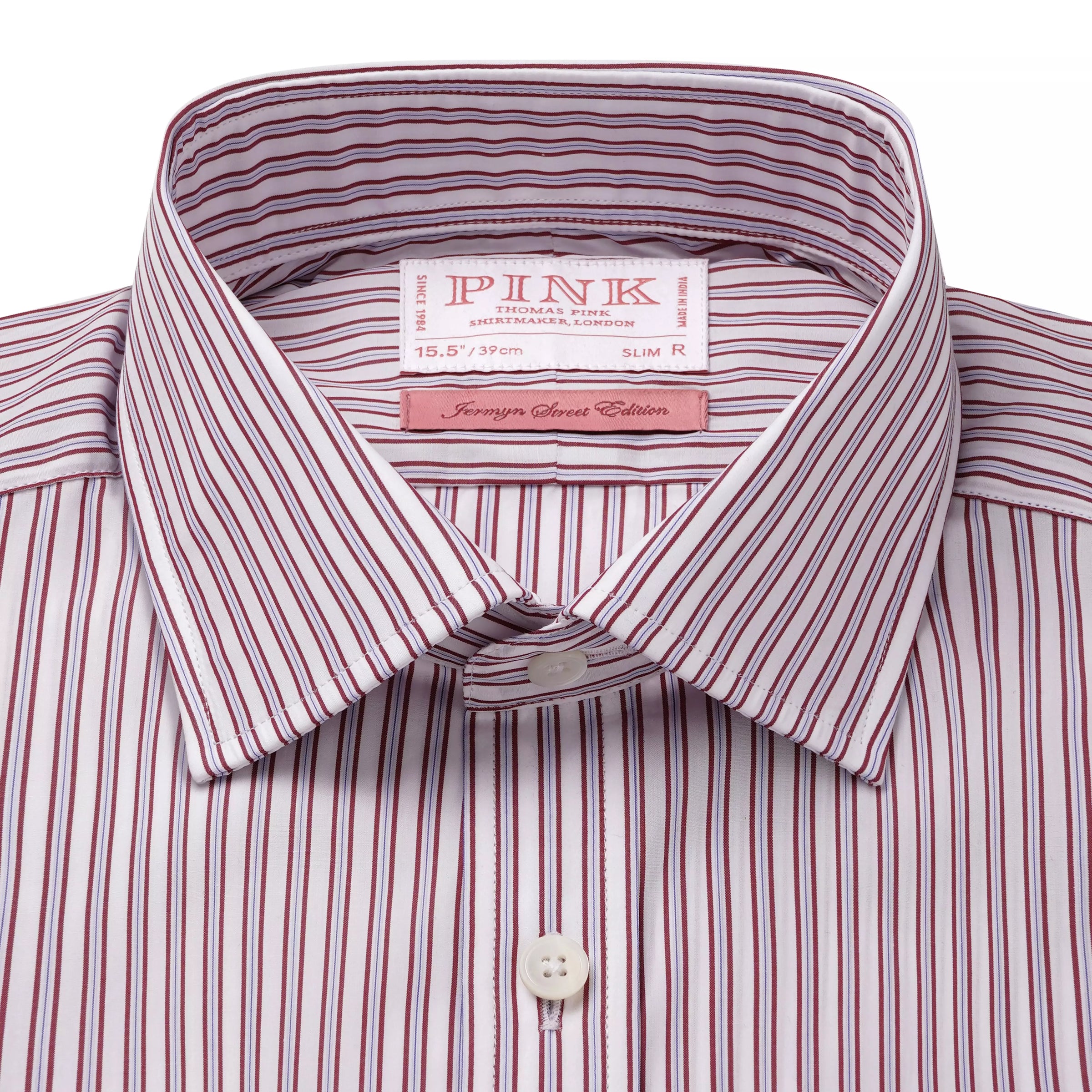 Burgundy & White Slim Fit Piumino Multi Stripe Formal Shirt