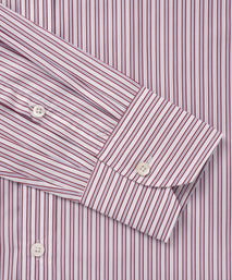 Burgundy & White Slim Fit Piumino Multi Stripe Formal Shirt