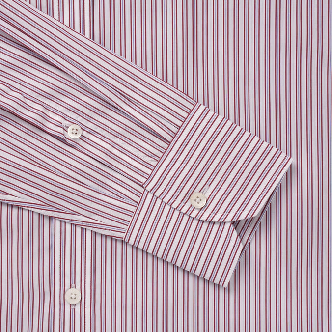 Burgundy & White Slim Fit Piumino Multi Stripe Formal Shirt