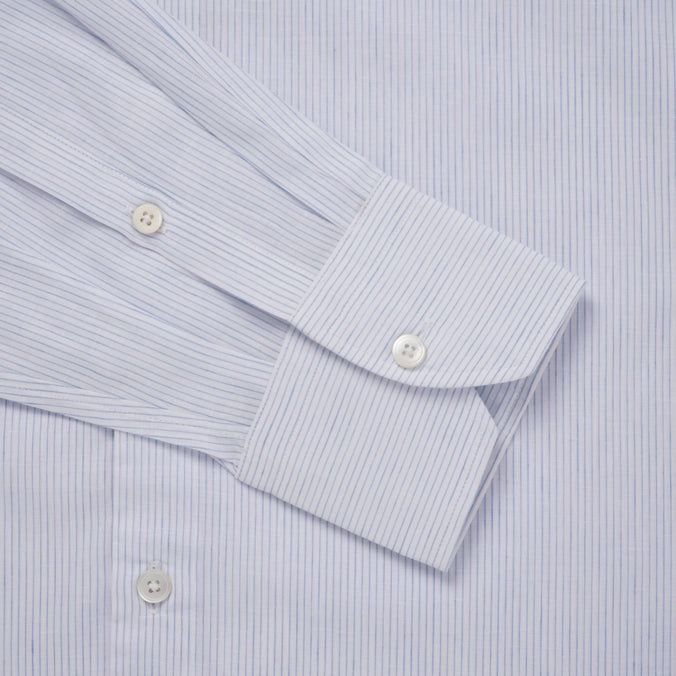Pale Blue & White Slim Fit Fine Striped Slub Formal Shirt