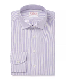 Purple & White Slim Fit Oxford Stripe Formal Shirt