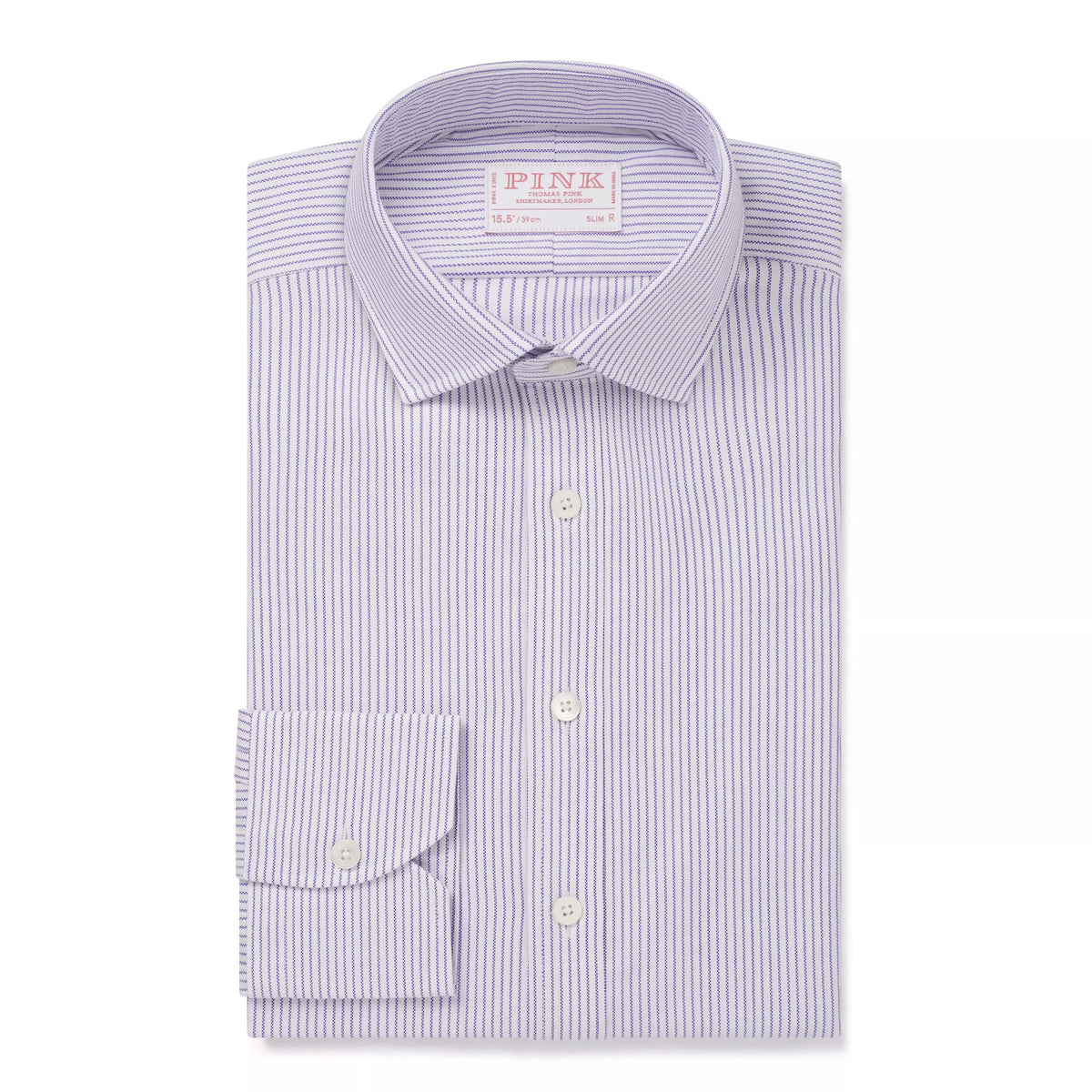 Purple & White Slim Fit Oxford Stripe Formal Shirt