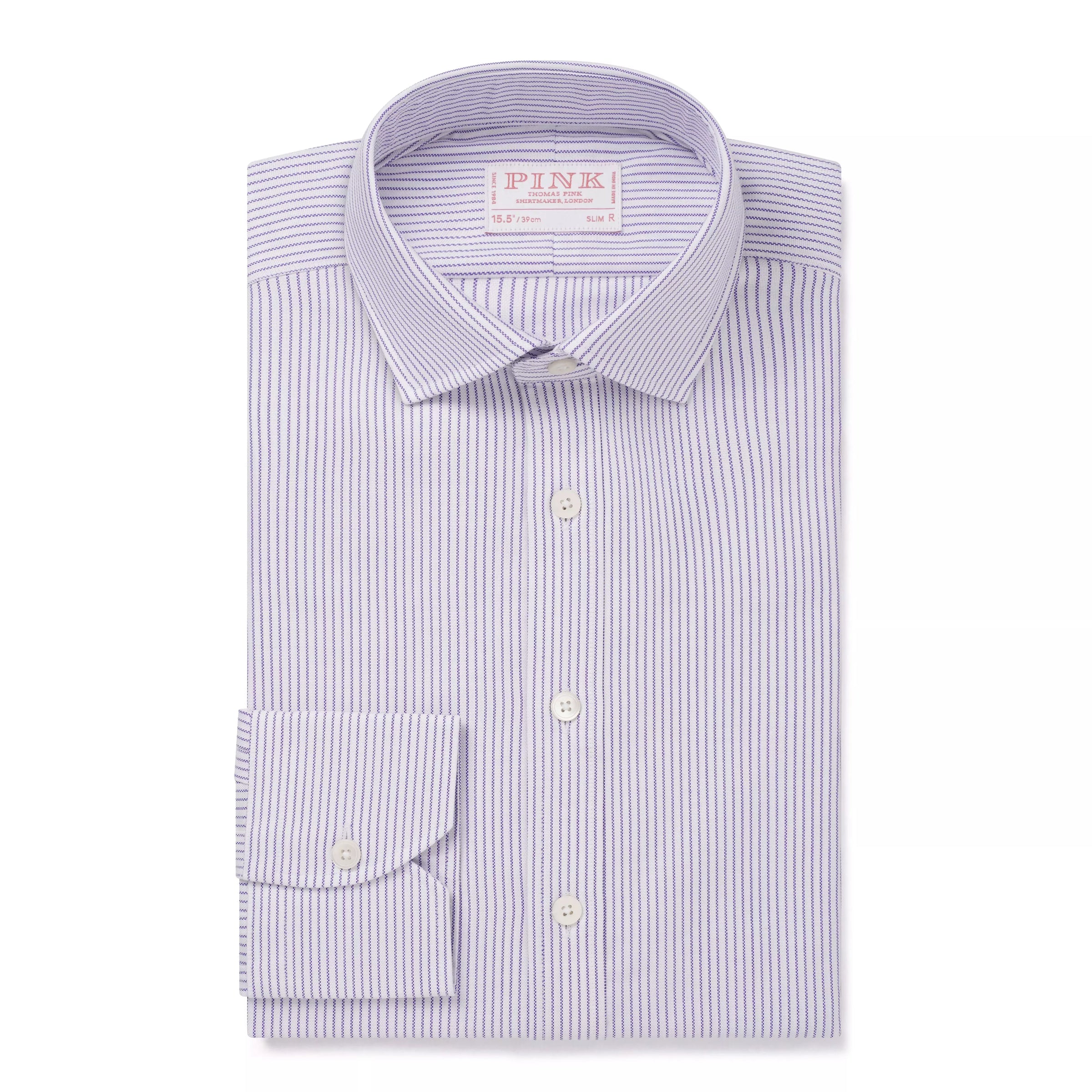 Purple & White Slim Fit Oxford Stripe Formal Shirt