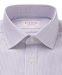 Purple & White Slim Fit Oxford Stripe Formal Shirt