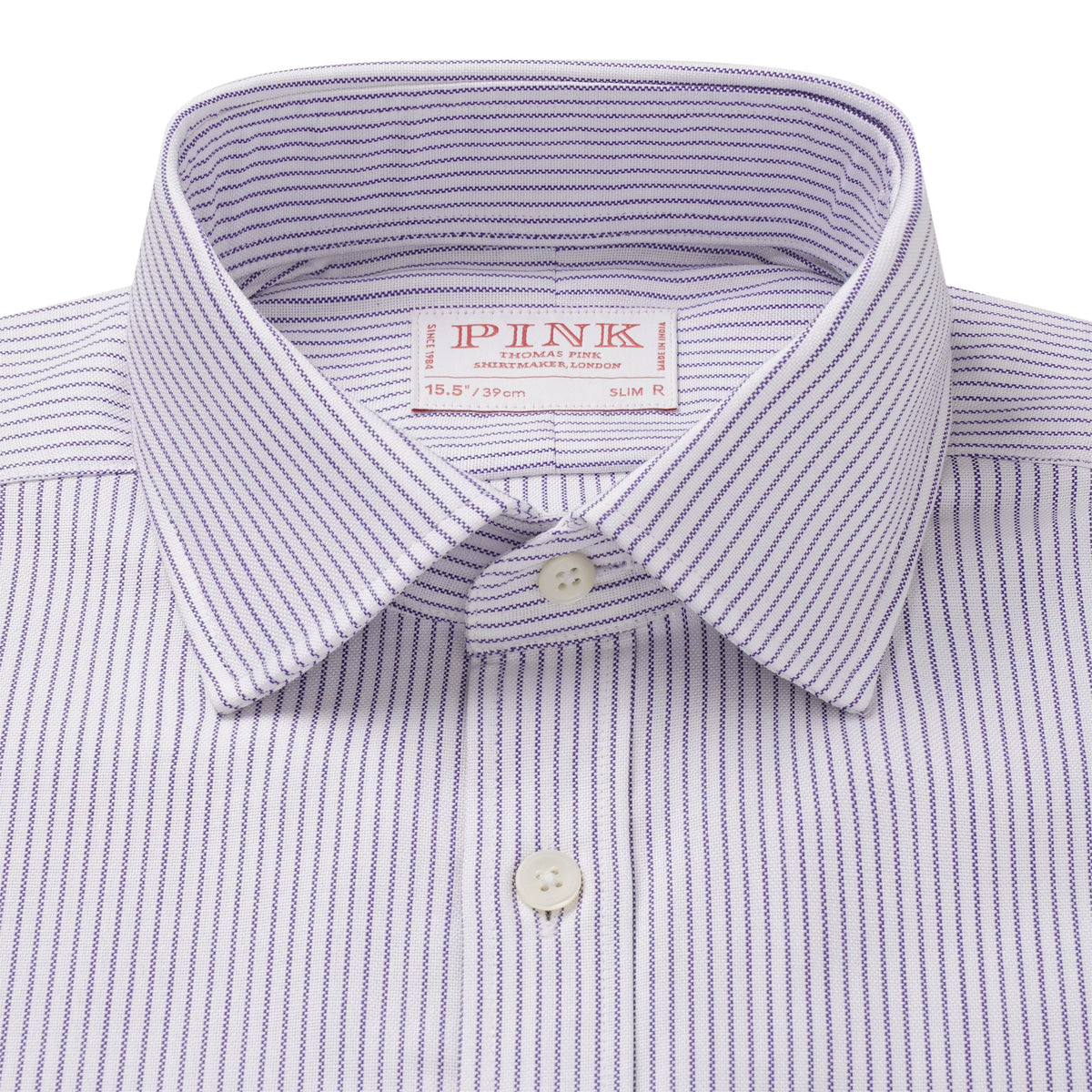 Purple & White Slim Fit Oxford Stripe Formal Shirt