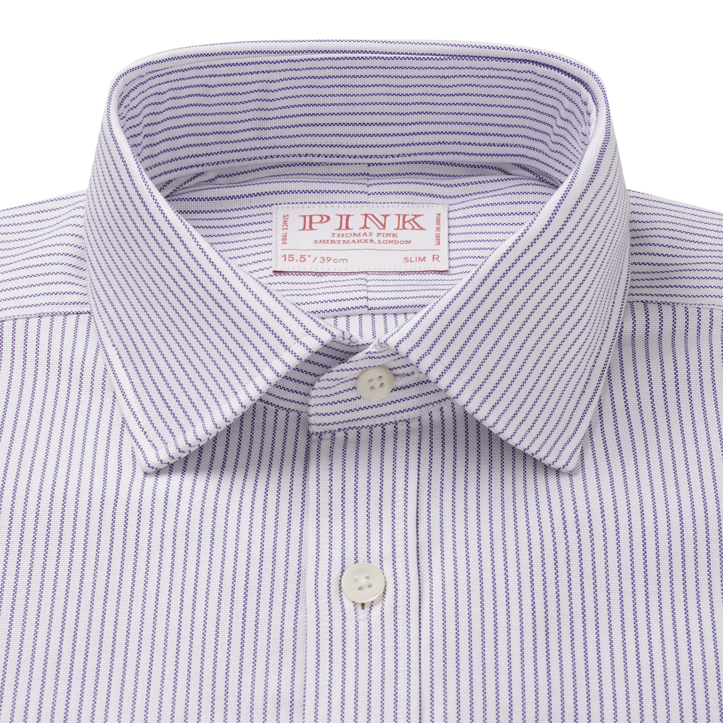 Purple & White Slim Fit Oxford Stripe Formal Shirt