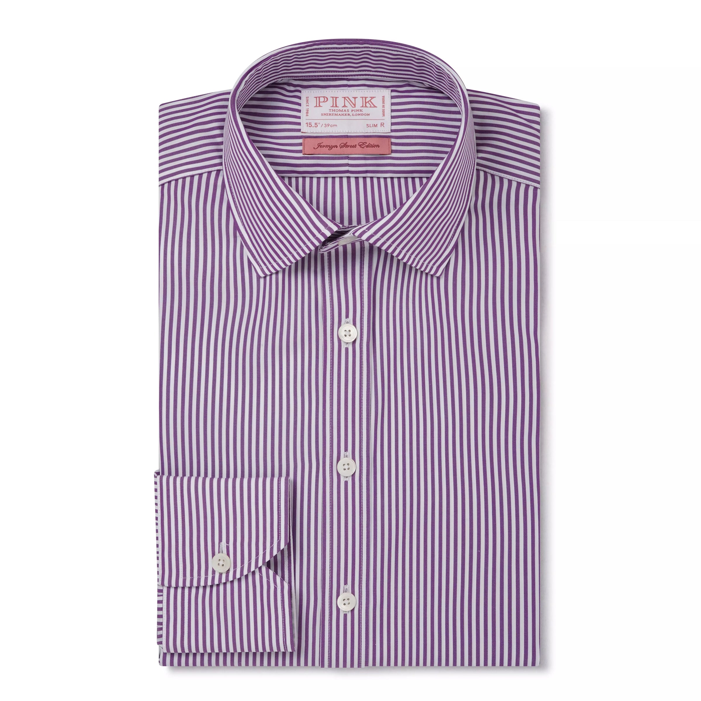 Purple & White Slim Fit Portland Stripe Formal Shirt