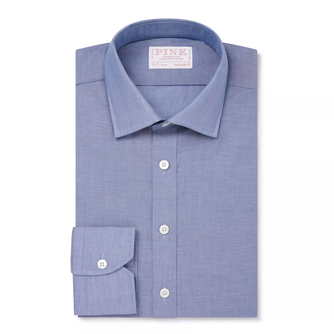 Pale Blue & Grey Tailored Fit Cotton Mussoletta Formal Shirt