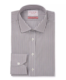 Brown & White Tailored Fit Piumino Twill Stripe Formal Shirt