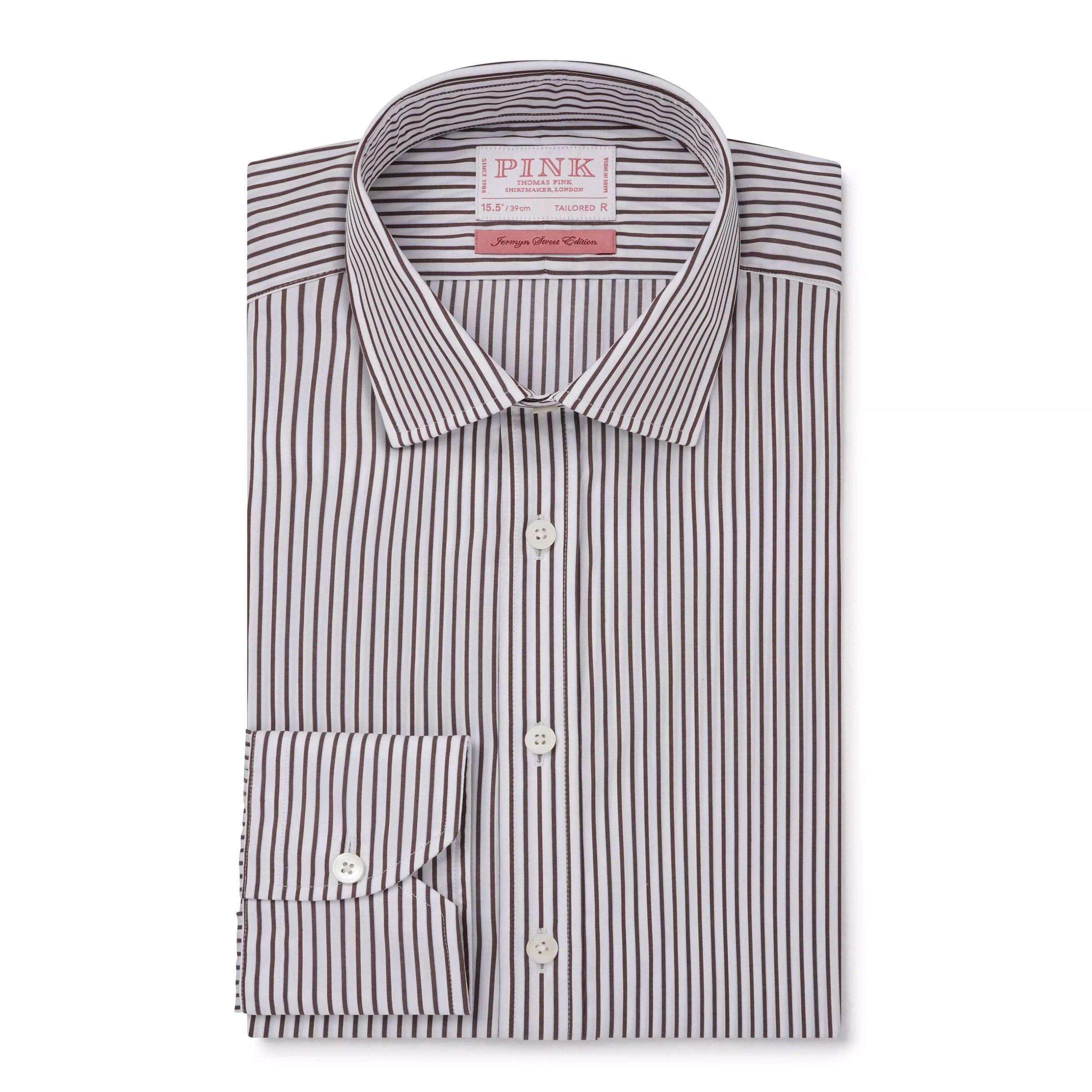 Brown & White Tailored Fit Piumino Twill Stripe Formal Shirt