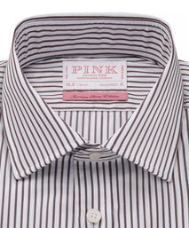 Brown & White Tailored Fit Piumino Twill Stripe Formal Shirt