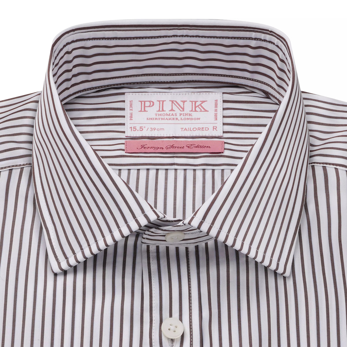 Brown & White Tailored Fit Piumino Twill Stripe Formal Shirt