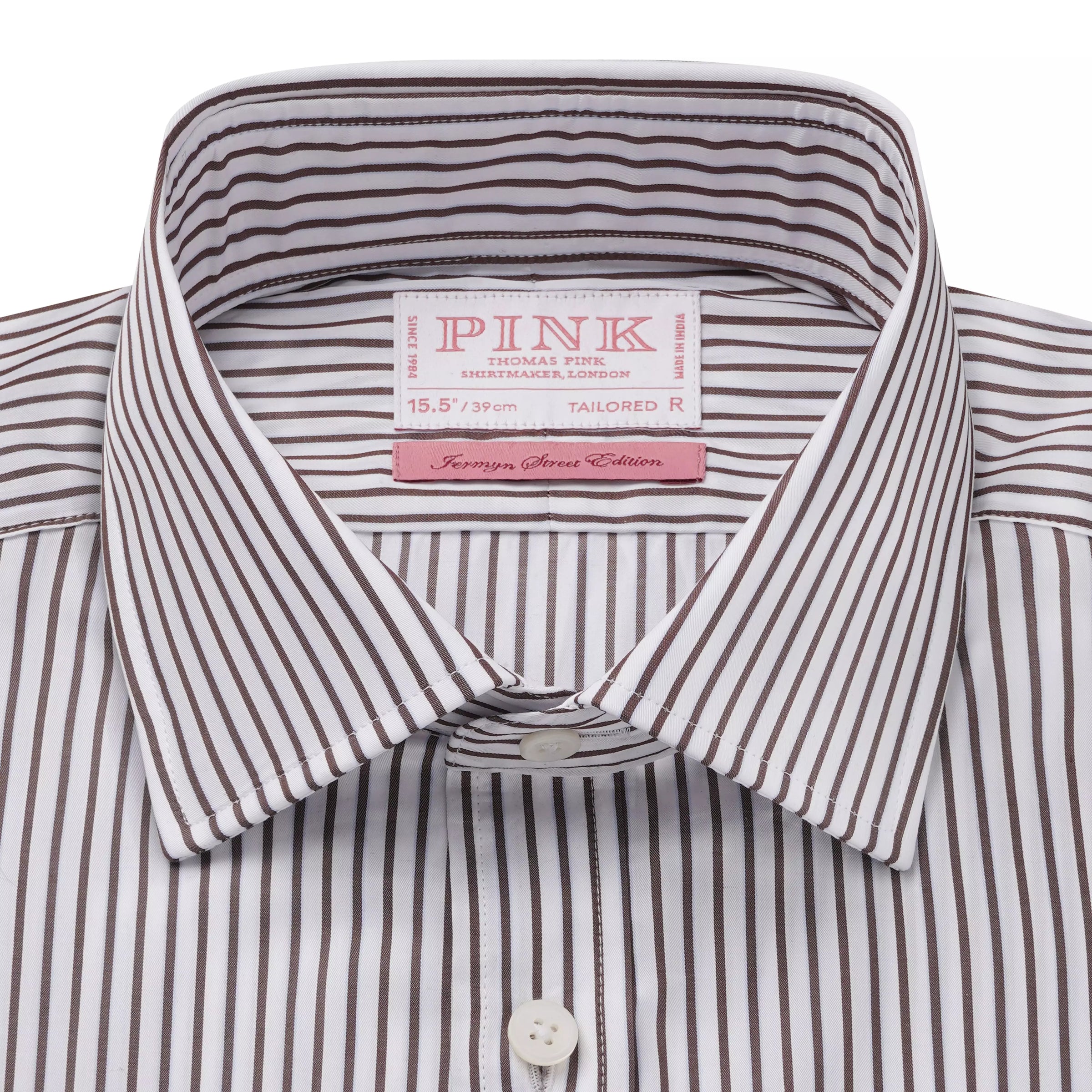 Brown & White Tailored Fit Piumino Twill Stripe Formal Shirt