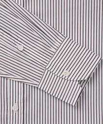 Brown & White Tailored Fit Piumino Twill Stripe Formal Shirt