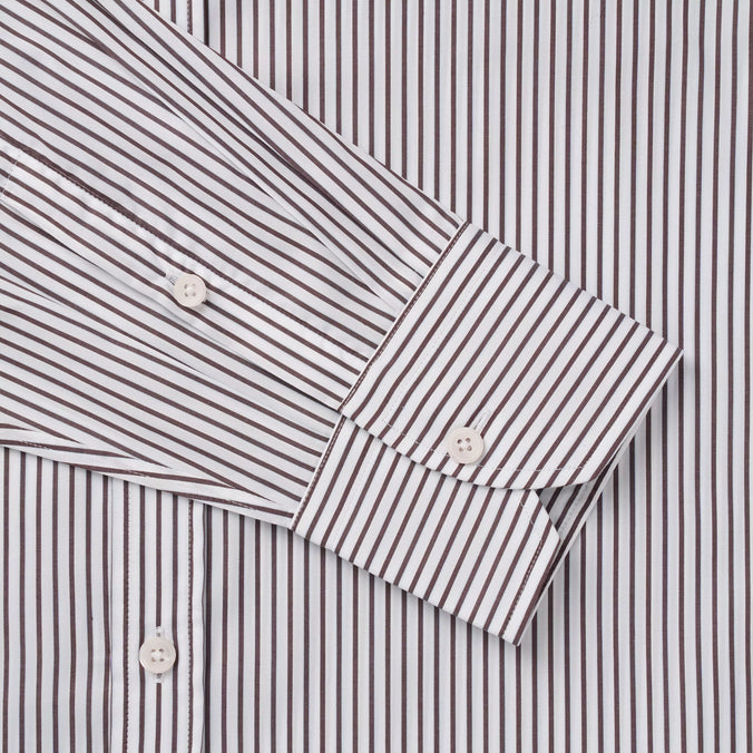 Brown & White Tailored Fit Piumino Twill Stripe Formal Shirt