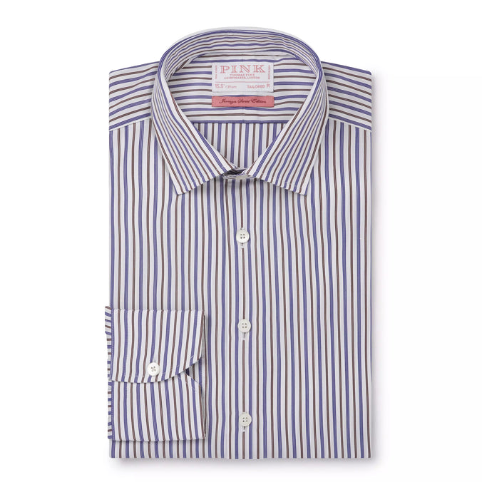 White & Brown Tailored Fit Regent Stripe Formal Shirt