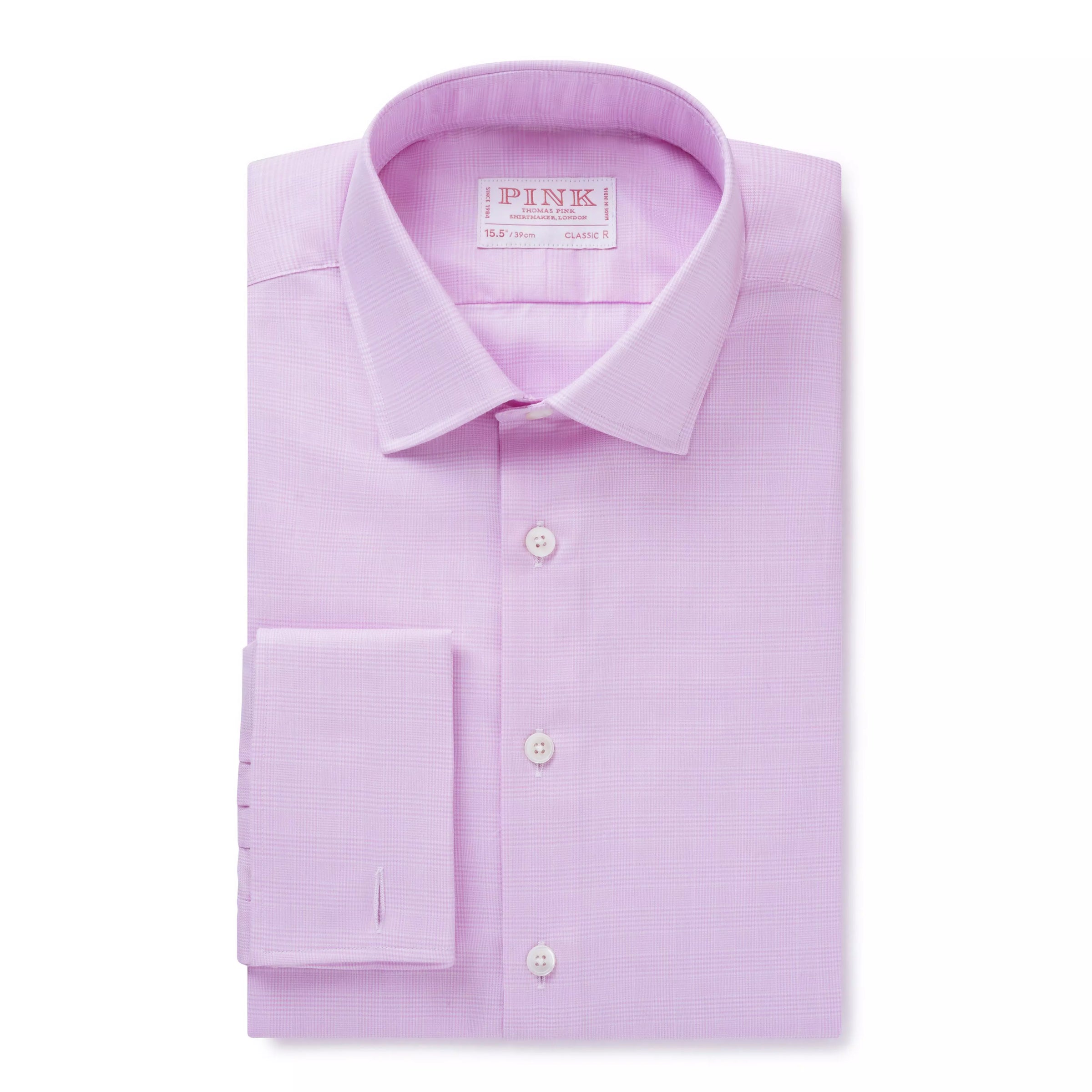 Pink & White Classic Fit Double Cuff Micro Pow Check Formal Shirt