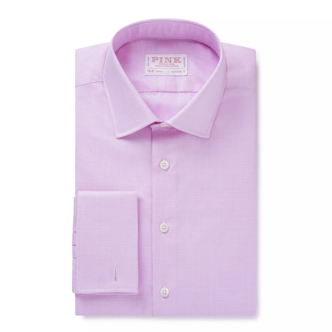 Pink & White Classic Fit Double Cuff Micro Pow Check Formal Shirt