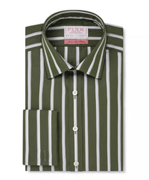 Green & White Classic Fit Double Cuff Downing Multi Stripe Formal Shirt