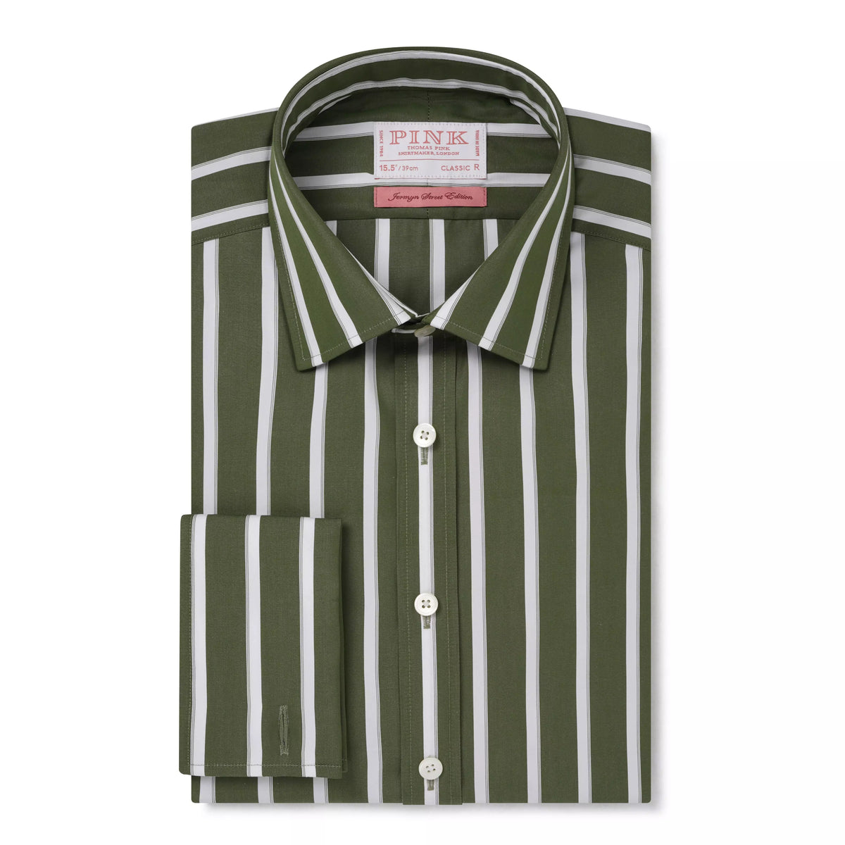 Green & White Classic Fit Double Cuff Downing Multi Stripe Formal Shirt