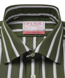Green & White Classic Fit Double Cuff Downing Multi Stripe Formal Shirt