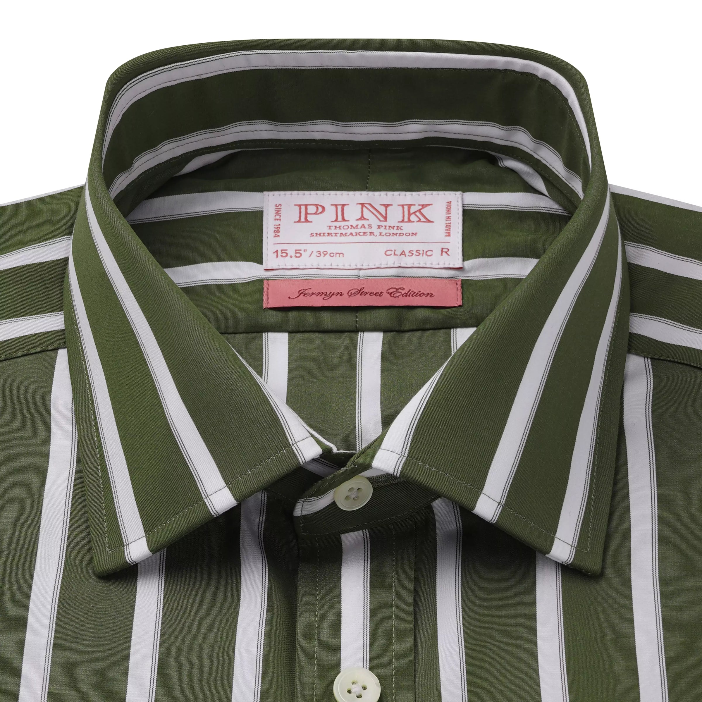 Green & White Classic Fit Double Cuff Downing Multi Stripe Formal Shirt
