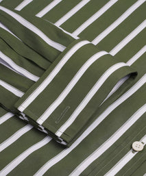 Green & White Classic Fit Double Cuff Downing Multi Stripe Formal Shirt