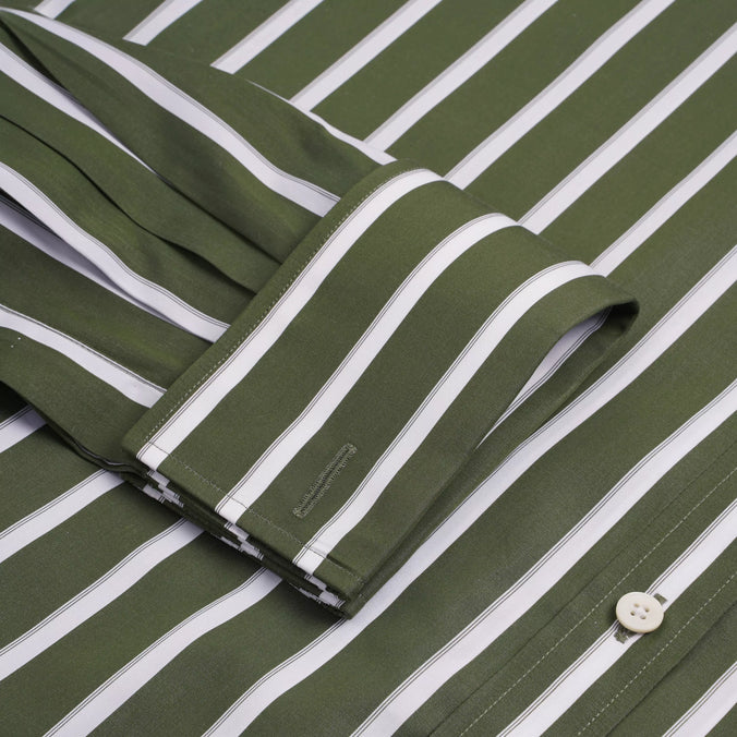 Green & White Classic Fit Double Cuff Downing Multi Stripe Formal Shirt