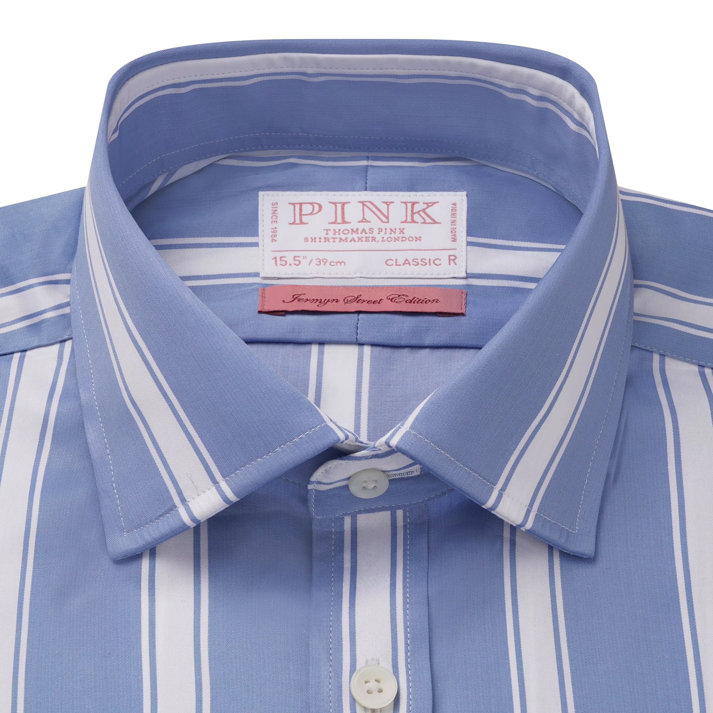 Blue & White Classic Fit Double Cuff Downing Stripe Twill Formal Shirt