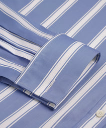Blue & White Classic Fit Double Cuff Downing Stripe Twill Formal Shirt
