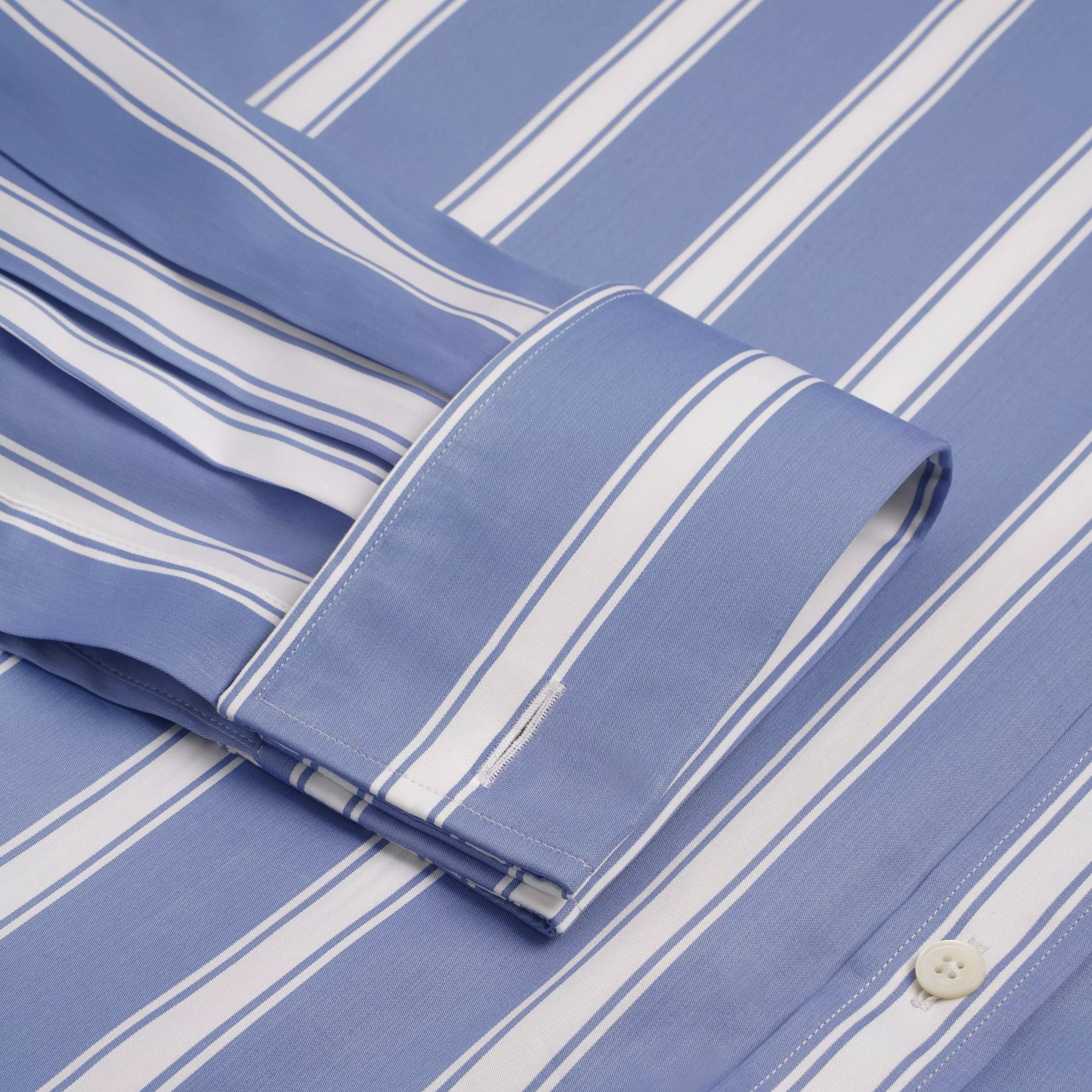 Blue & White Classic Fit Double Cuff Downing Stripe Twill Formal Shirt