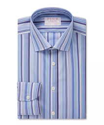 Blue & White Classic Fit Multi Stripe Formal Shirt