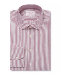 Deep Red & White Classic Fit Piquet Stripe Formal Shirt