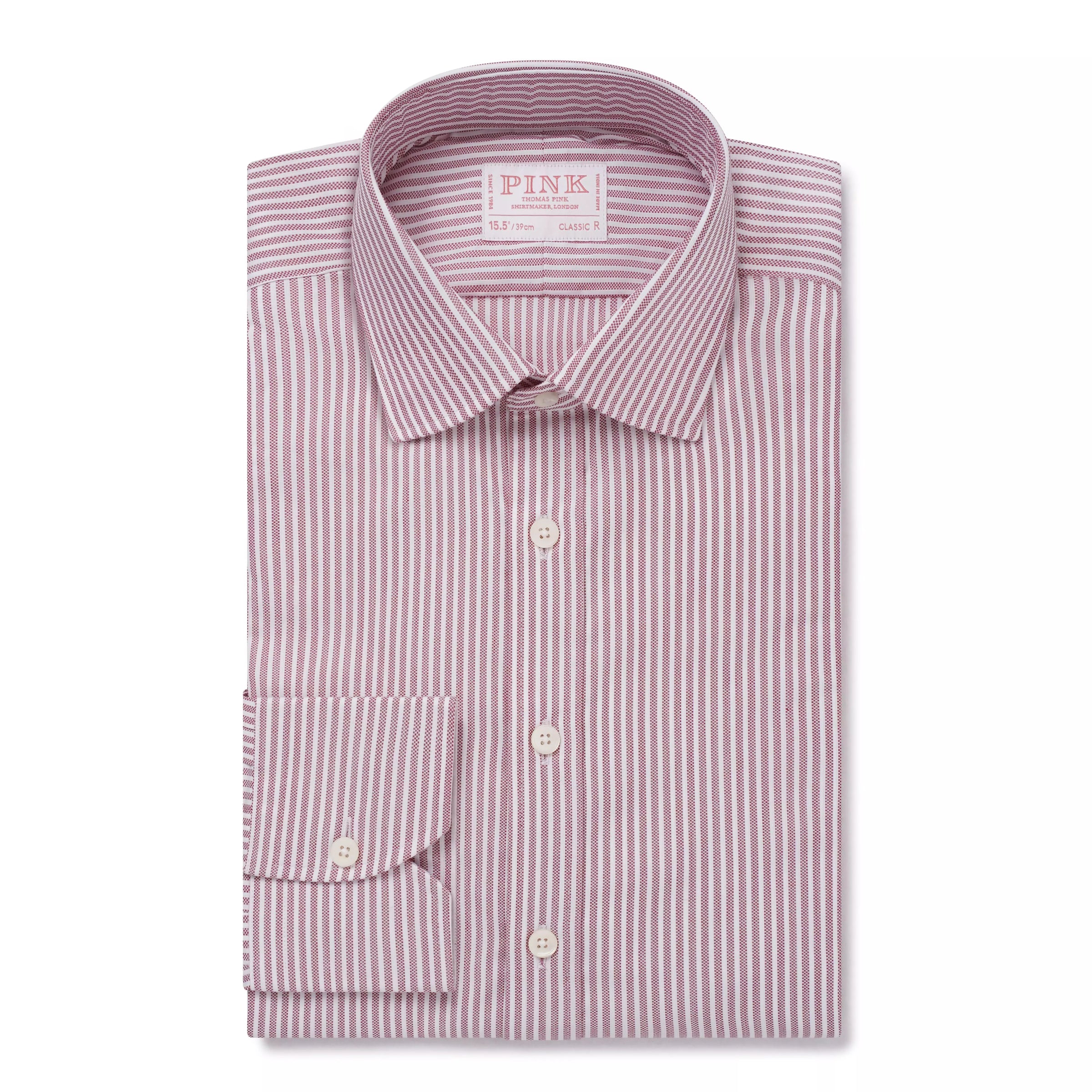Deep Red & White Classic Fit Piquet Stripe Formal Shirt
