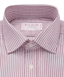 Deep Red & White Classic Fit Piquet Stripe Formal Shirt