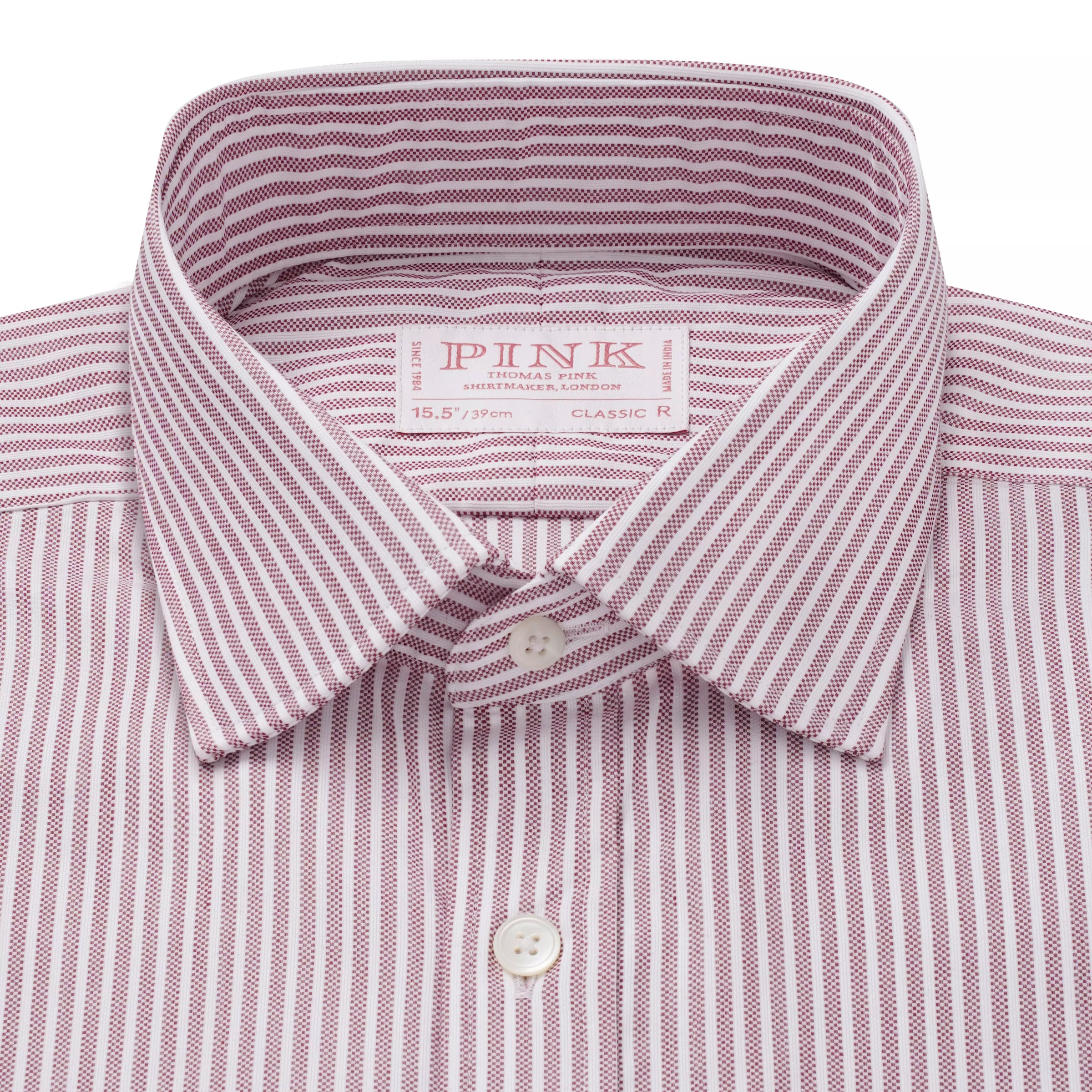 Deep Red & White Classic Fit Piquet Stripe Formal Shirt