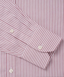 Deep Red & White Classic Fit Piquet Stripe Formal Shirt