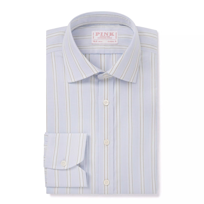 Pale Blue & Multi Classic Fit Track Stripe Marcella Formal Shirt