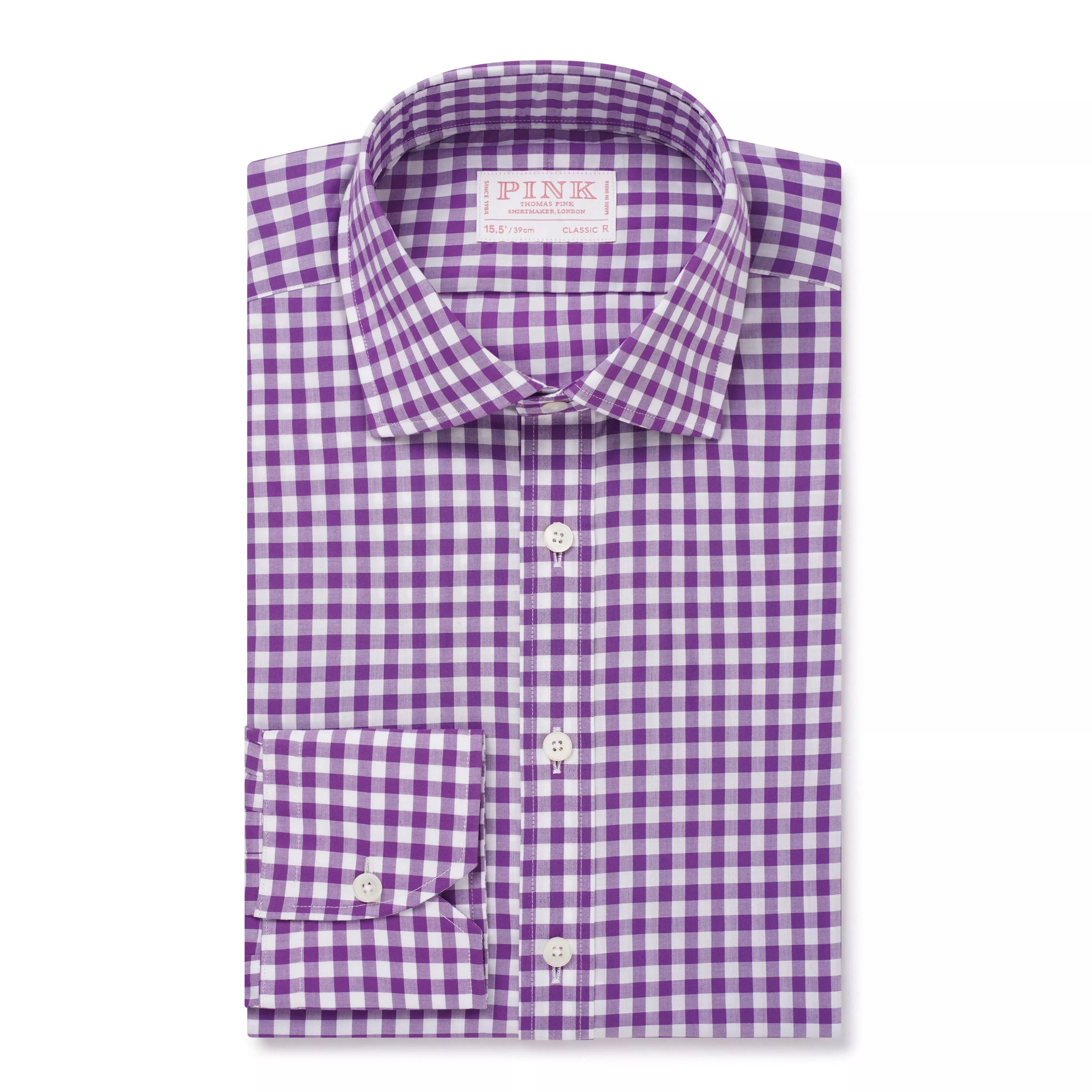 Purple & White Classic Fit Gingham Check Formal Shirt