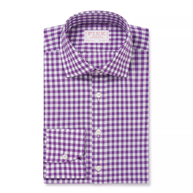 Purple & White Classic Fit Gingham Check Formal Shirt